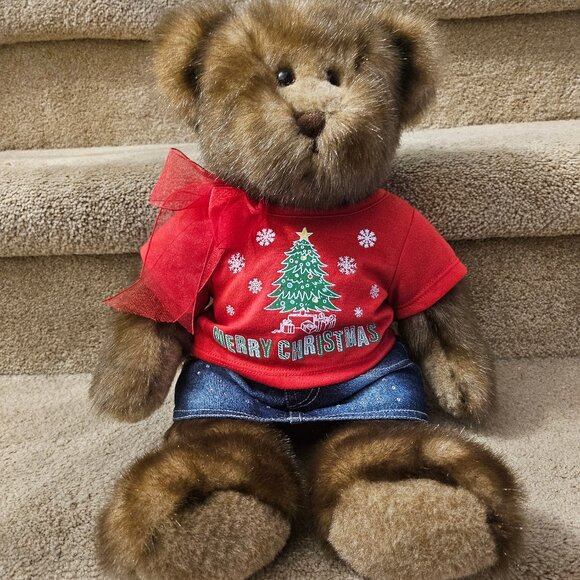 15" Gund Bear In Build A Bear Clothes Christmas Soft Brown Sparkly Bear Plush - Picture 1 of 9